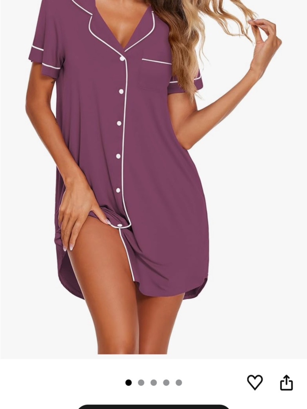 Two-pack Button-Front Nightgown in Plum with White Piping - Maternity